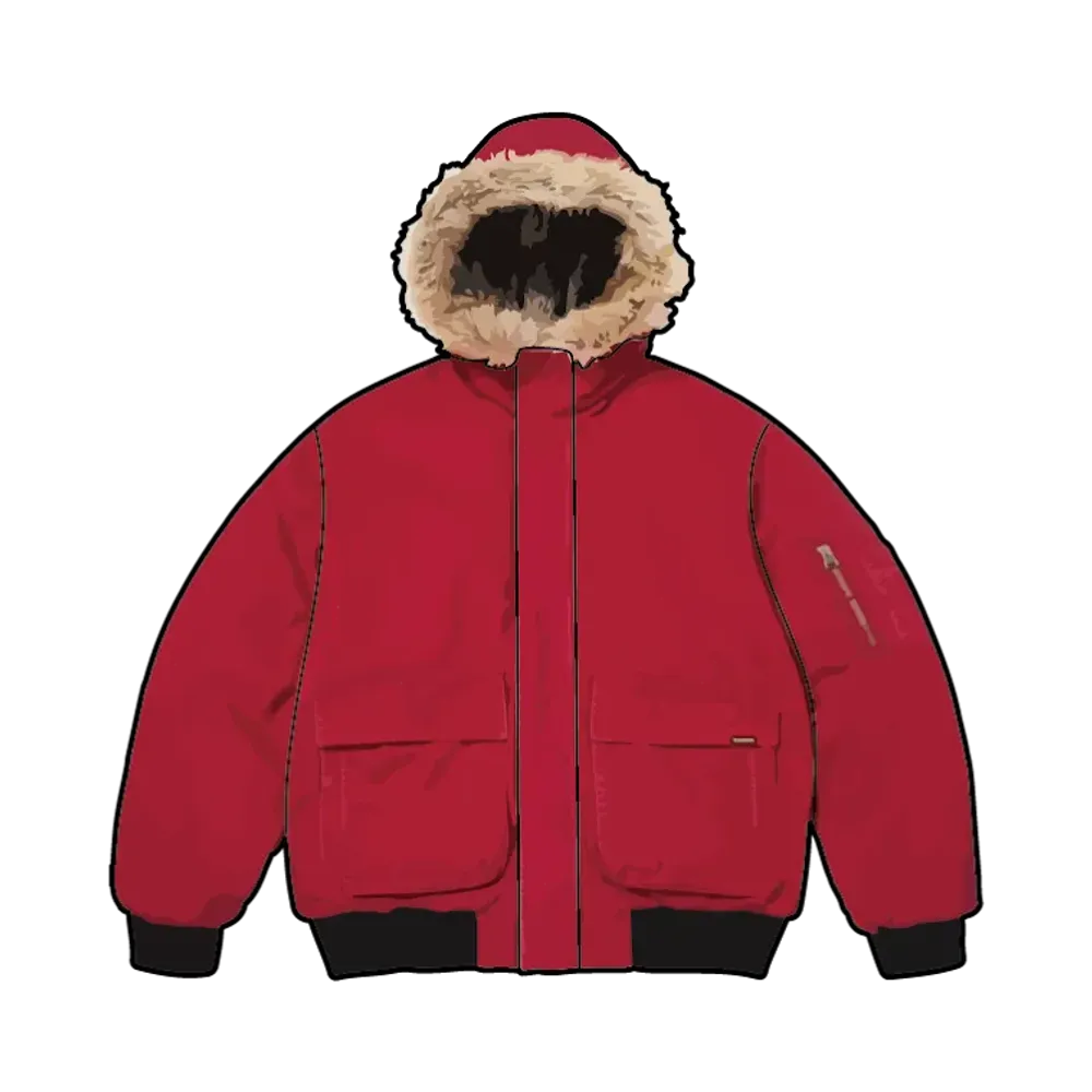 Supreme Reversible Faux Fur Hooded Work Jacket "Red"