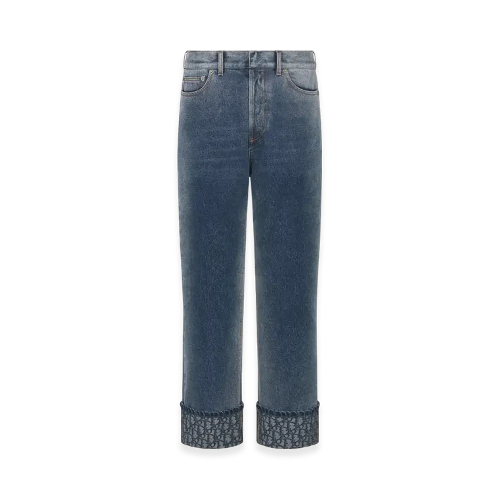 Dior Women's Stonewashed Cotton Denim with Dior Oblique Interior Boyfriend Jeans "Blue"