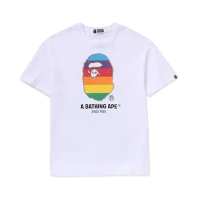 A BATHING APE Crystal Ape Head Oversized Tee "White"