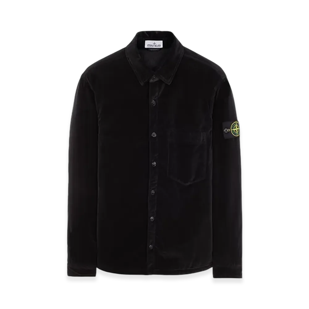 Stone Island 11709 Internal Quilted Padding Garment Dyed Plain Cotton Velvet Overshirt - 23FW "Black"