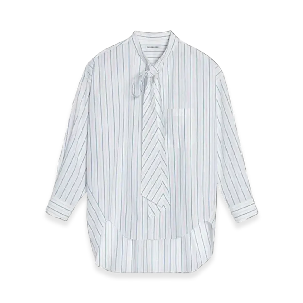 BALENCIAGA Women's Striped Poplin New Swing Shirt "White Green Blue"