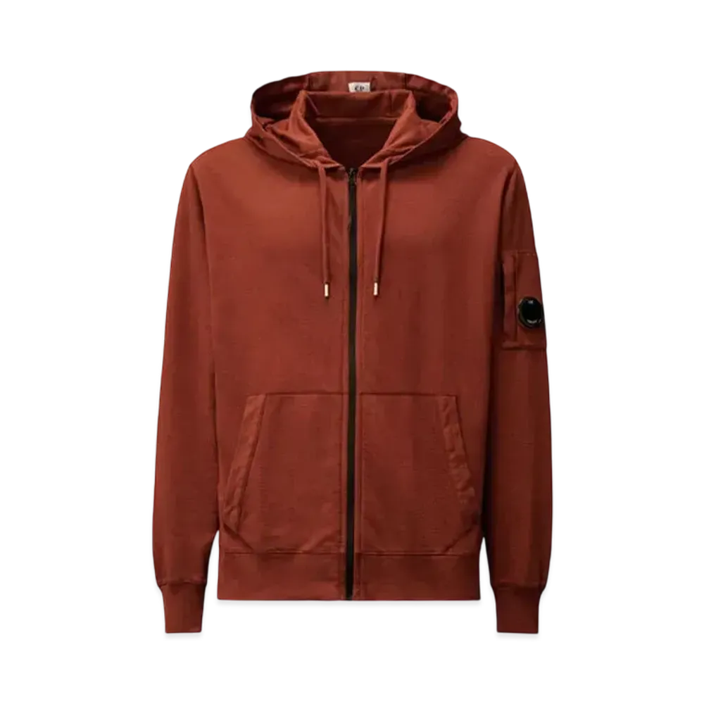 C.P. Company Light Fleece Full Zip Hooded Sweatshirt "Sable Brown"