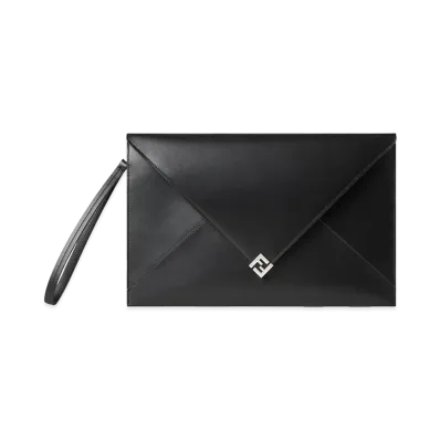 FENDI Large FF Squared Leather Flat Pouch "Black"