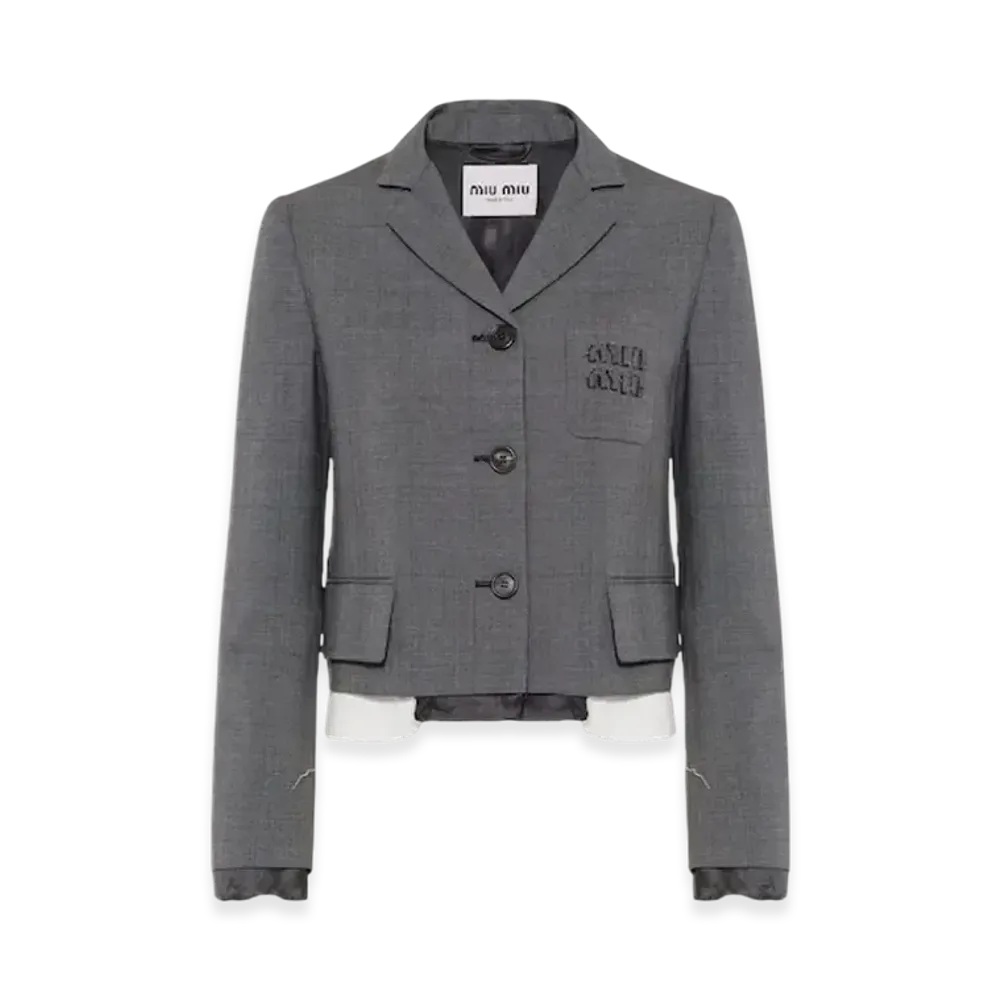 MIU MIU Women's Single Breasted Prince of Wales Check Jacket "Slate Gray"