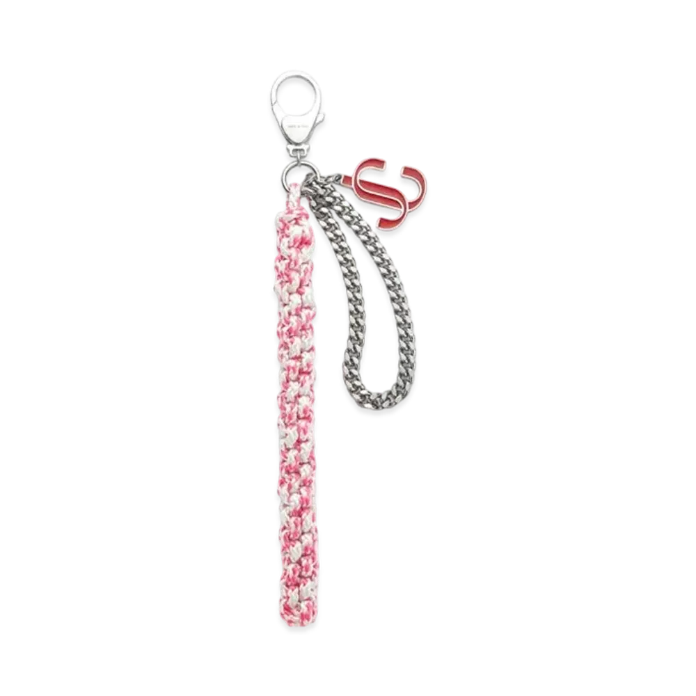 Jimmy Choo Braided Rope Charm Braided Rope Bag Charm "Candy Pink/Red/Silver"