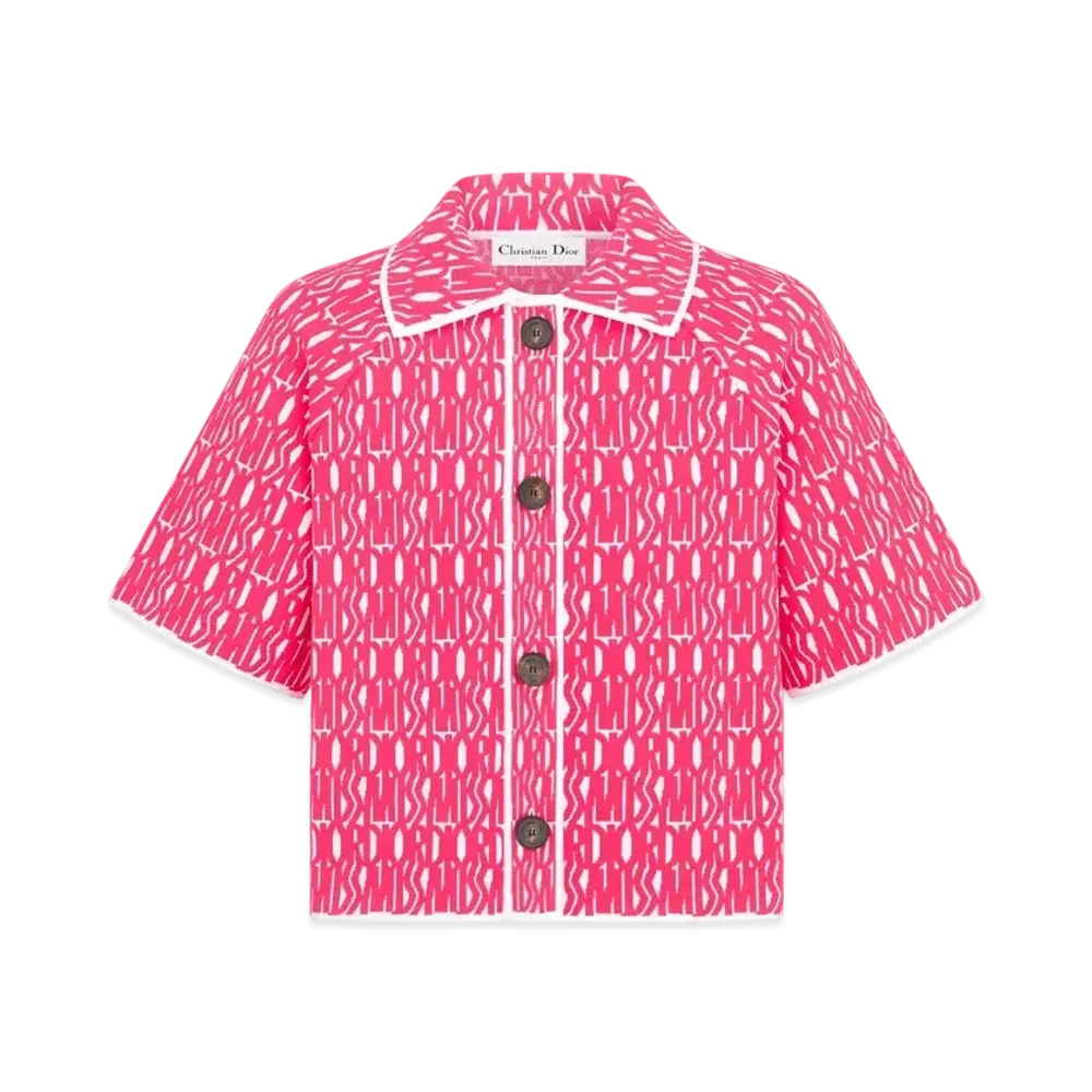 Dior Miss Dior Short-Sleeved Jacket Technical Knit with Miss Dior Allover Motif "White/Pink"