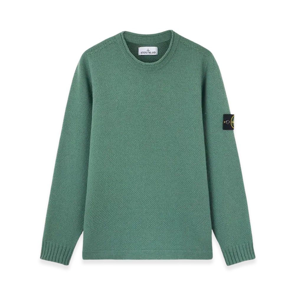 Stone Island 568A3 Lambswool Crewneck Sweater with Ribbed Details - 24FW "Sage Green"