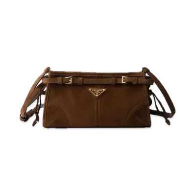 PRADA Bonnie Small Suede Shoulder Bag "Dark Brown"