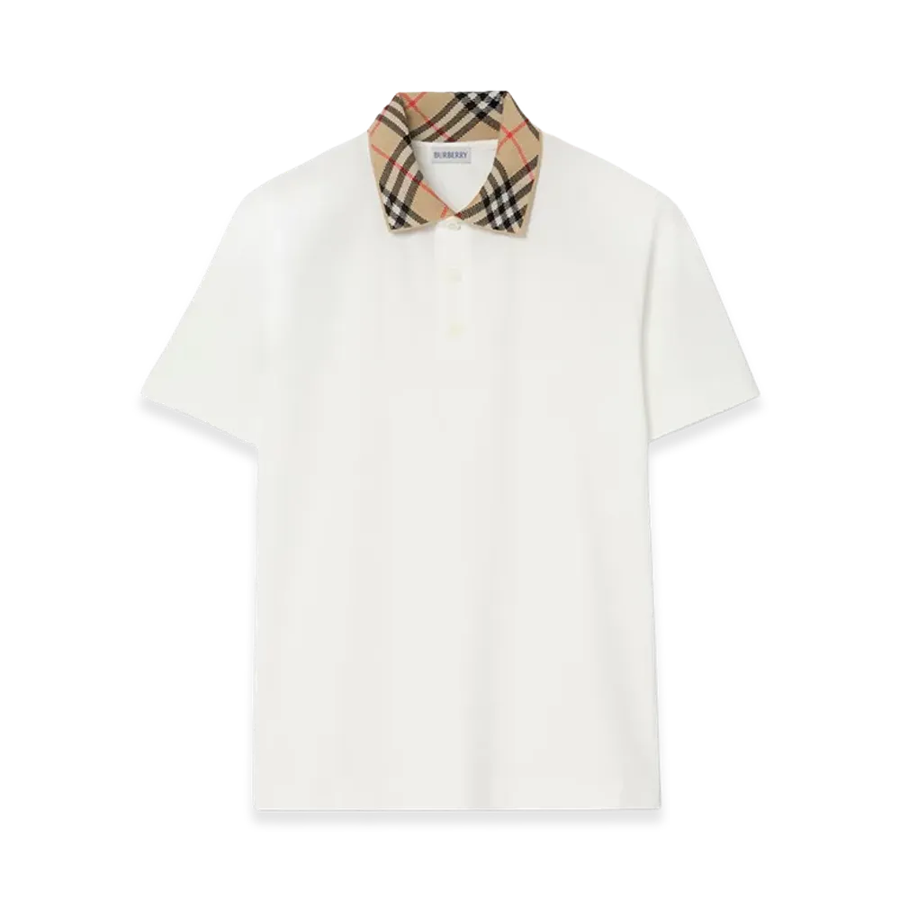 Burberry Check Collar Cotton Polo Shirt "Chalk White"