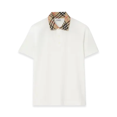Burberry Check Collar Cotton Polo Shirt "Chalk White"