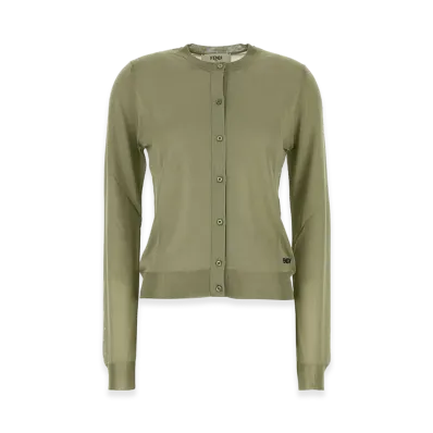 FENDI Women's Stretch Viscose Blend Cardigan "Sage Green"