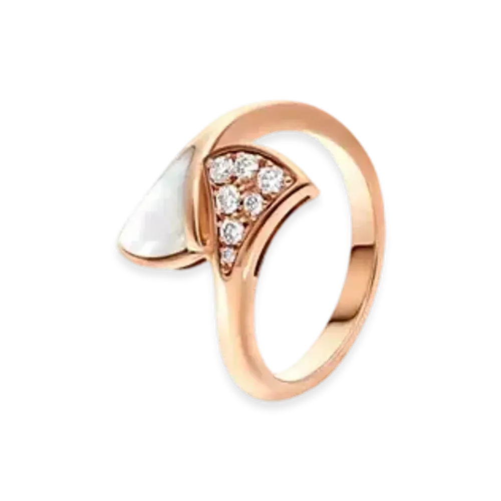 BVLGARI Divas' Dream Ring With Pave Diamonds and Mother of Pearl "Pink Gold"