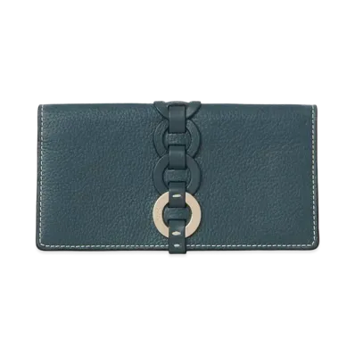 Chloe Darryl Long Wallet With Flap In Grained & Shiny Calfskin "Steel Blue"