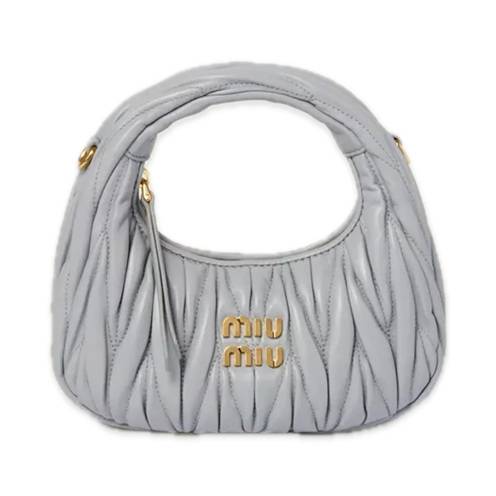 MIU MIU Wander Matelasse Leather Hobo Mini Bag "Perl Grey"