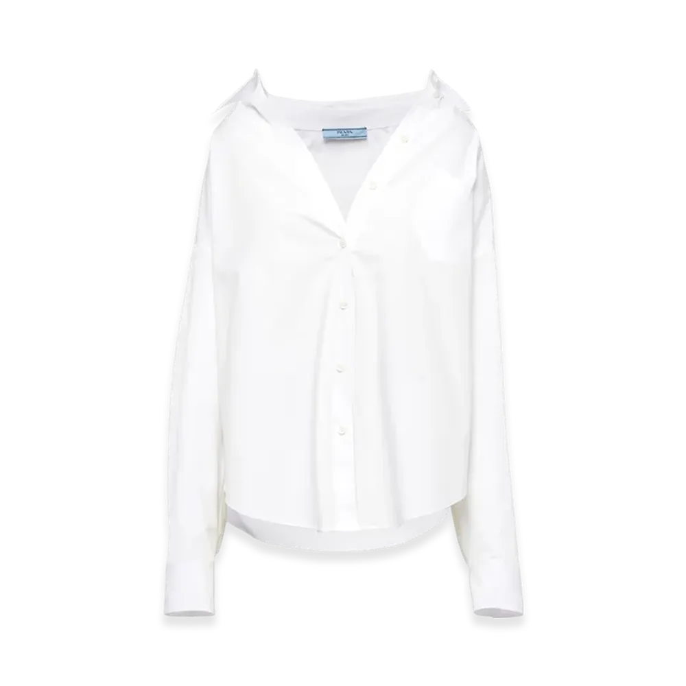PRADA Women's Embroidered Poplin Shirt "White"
