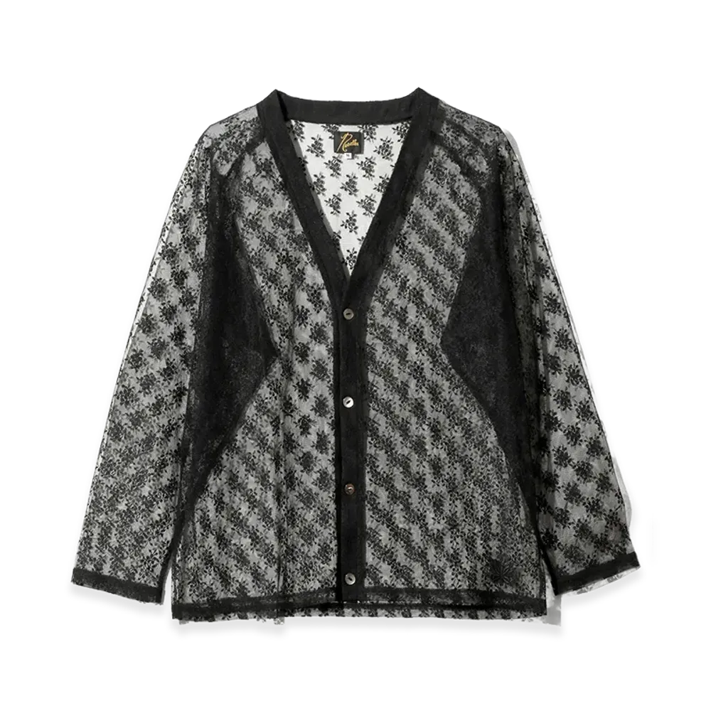 NEEDLES V-Neck Cardigan - Floral Raschel Lace "Black"