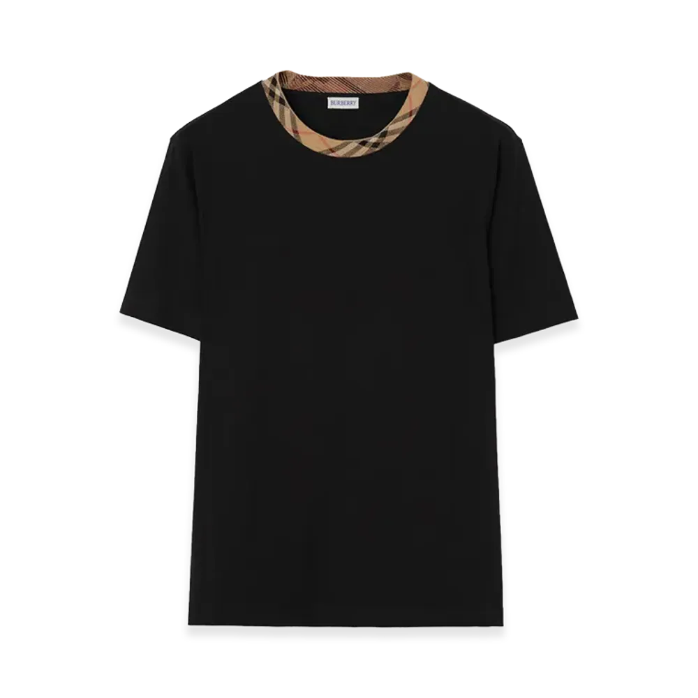 Burberry Check Trim Cotton Tee "Black"