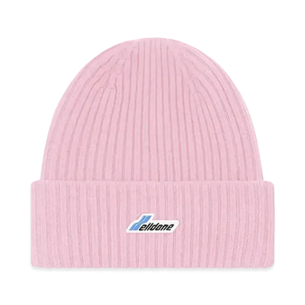 WE11DONE Logo Patched Knit Beanie "Light Pink"