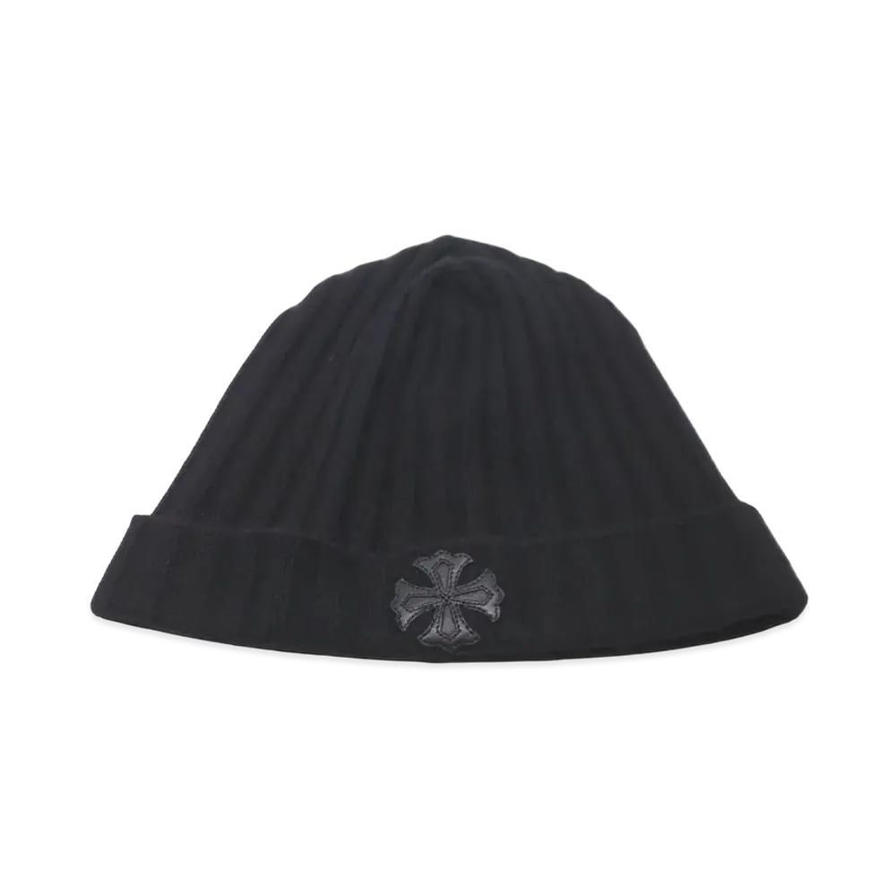 Chrome Hearts CH Plus Cross Leather Patch Beanie "Black"