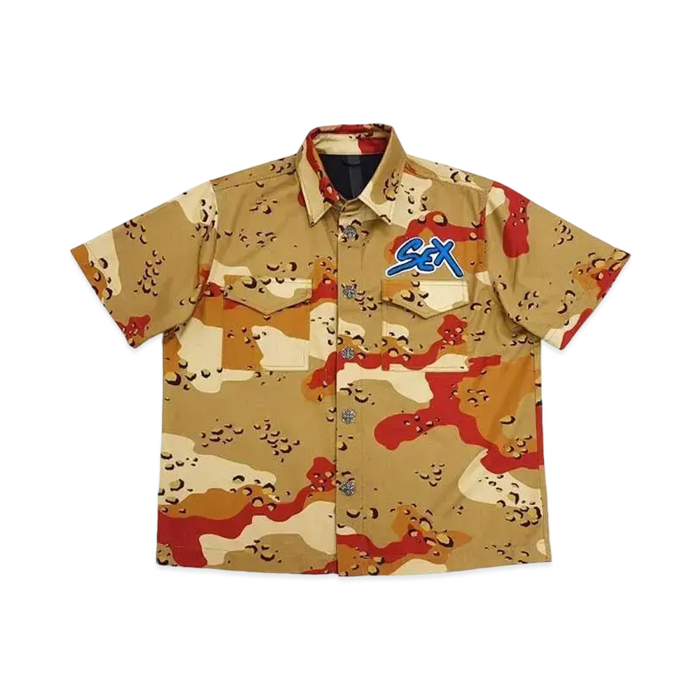 Chrome Hearts Matty Boy Sex Records Cross Ball Button S/S Shirt Camouflage "Brown"