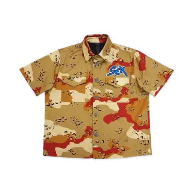 Chrome Hearts Matty Boy Sex Records Cross Ball Button S/S Shirt Camouflage "Brown"