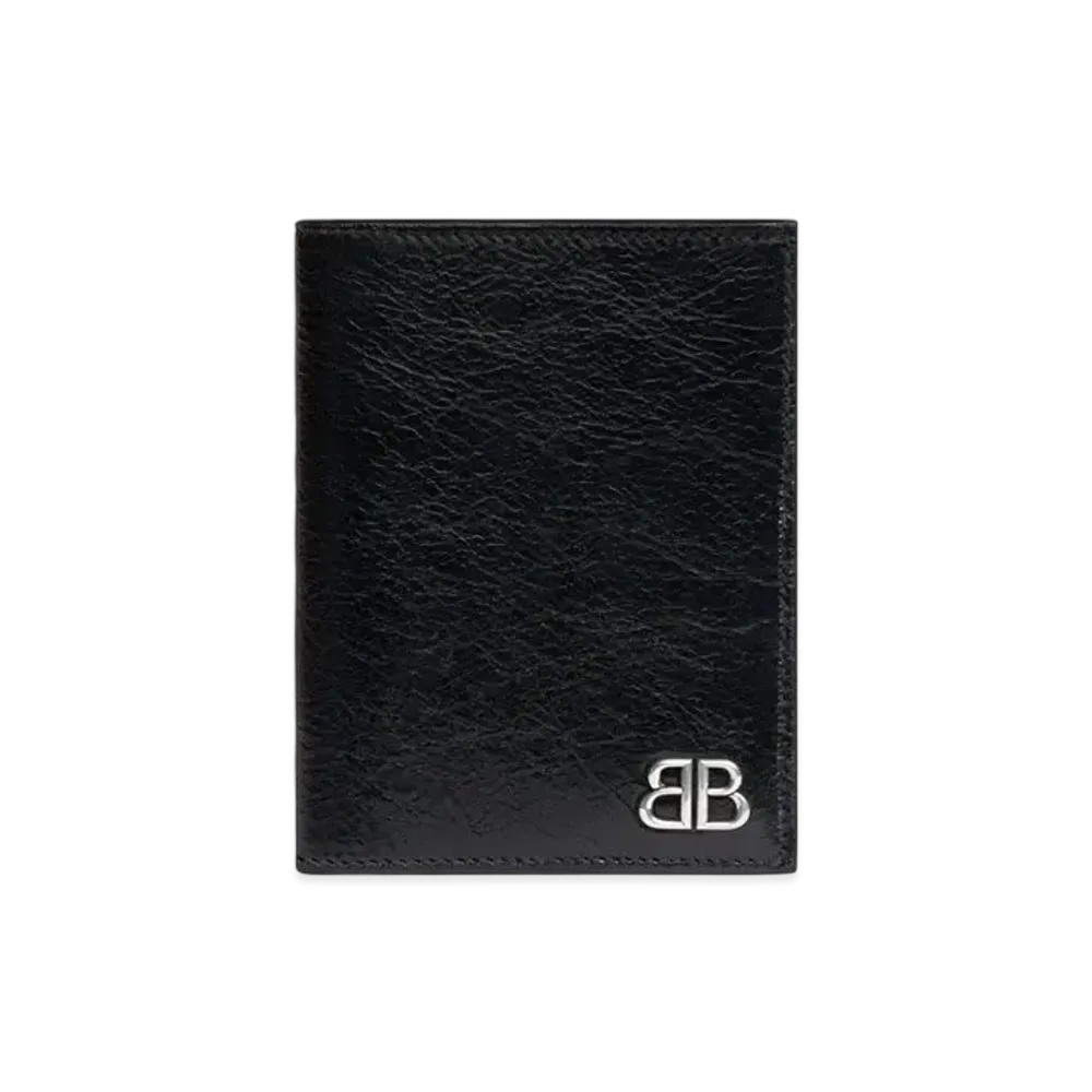 BALENCIAGA Monaco Vertical Bifold Wallet Arena Lambskin "Black"