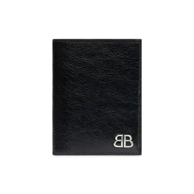 BALENCIAGA Monaco Vertical Bifold Wallet Arena Lambskin "Black"