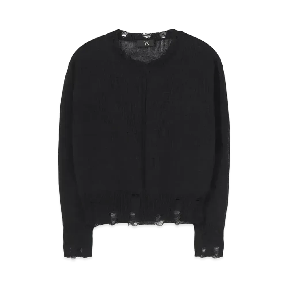 Yohji Yamamoto Y's COTTON POLYESTER WELT PLAIN STITCH CENTER LINE LONG SLEEVE PULLOVER "Black"
