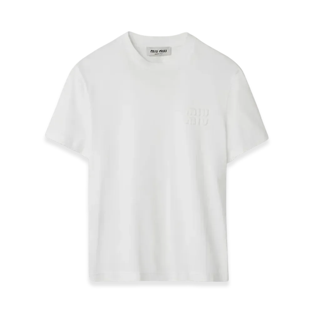 MIU MIU Women's Embroidered Jersey T-Shirt "White"