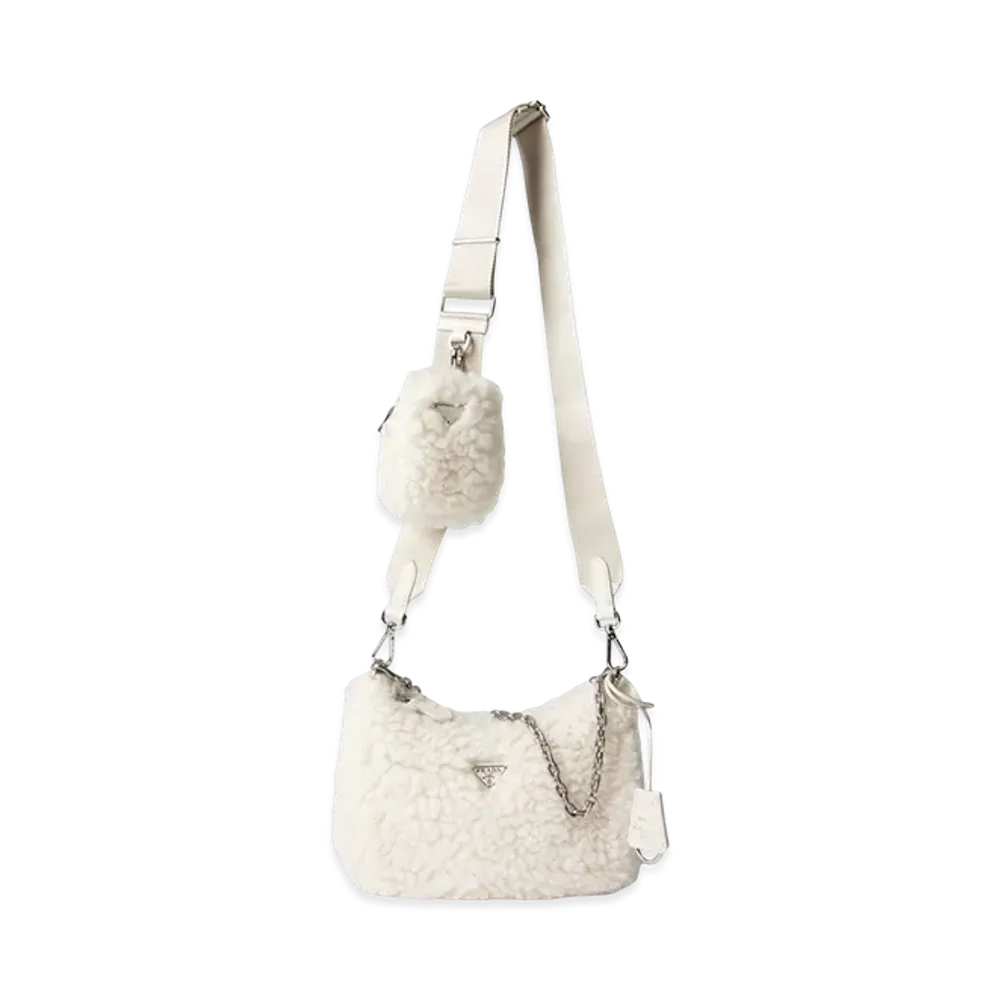 PRADA Re-Edition 2005 Wool Cashmere Shoulder Bag "White"