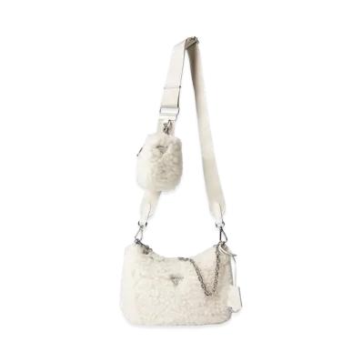PRADA Re-Edition 2005 Wool Cashmere Shoulder Bag "White"