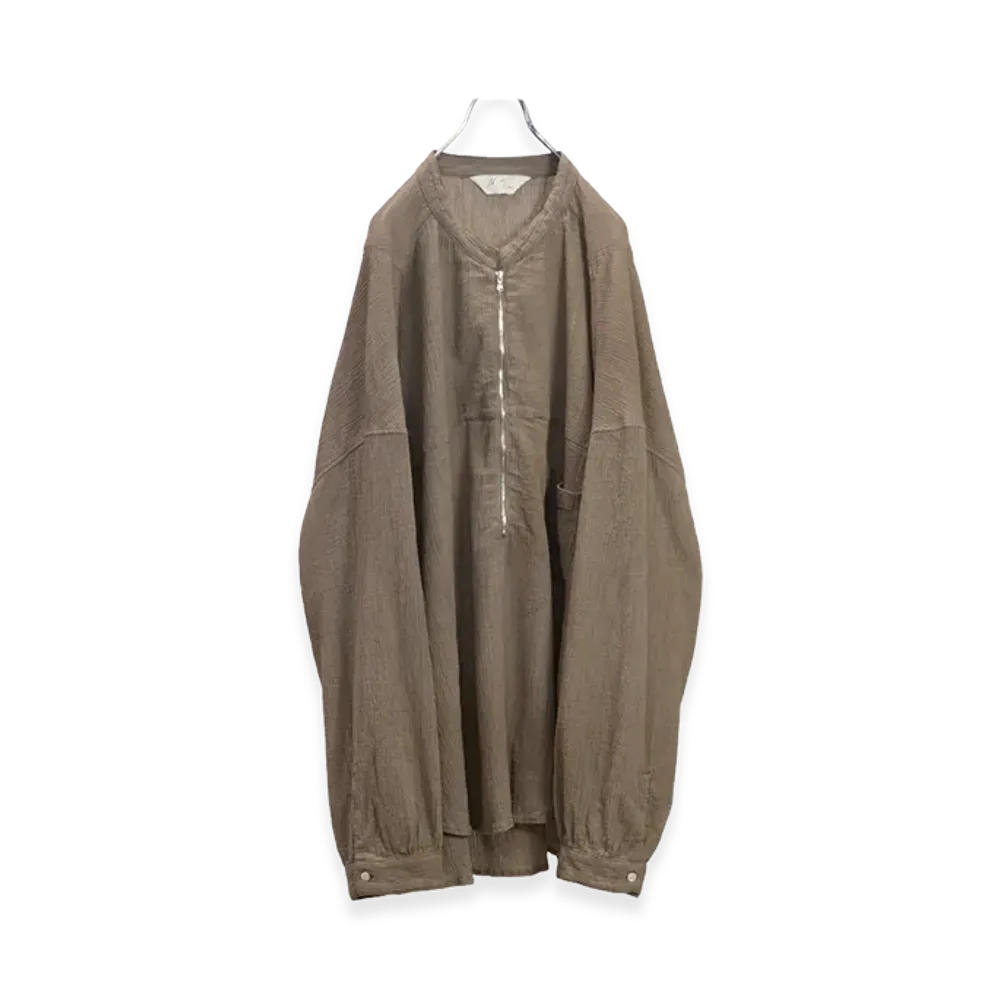 ANCELLM Crepe Half Zip Shirt "Greige"