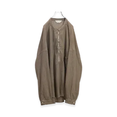 ANCELLM Crepe Half Zip Shirt "Greige"