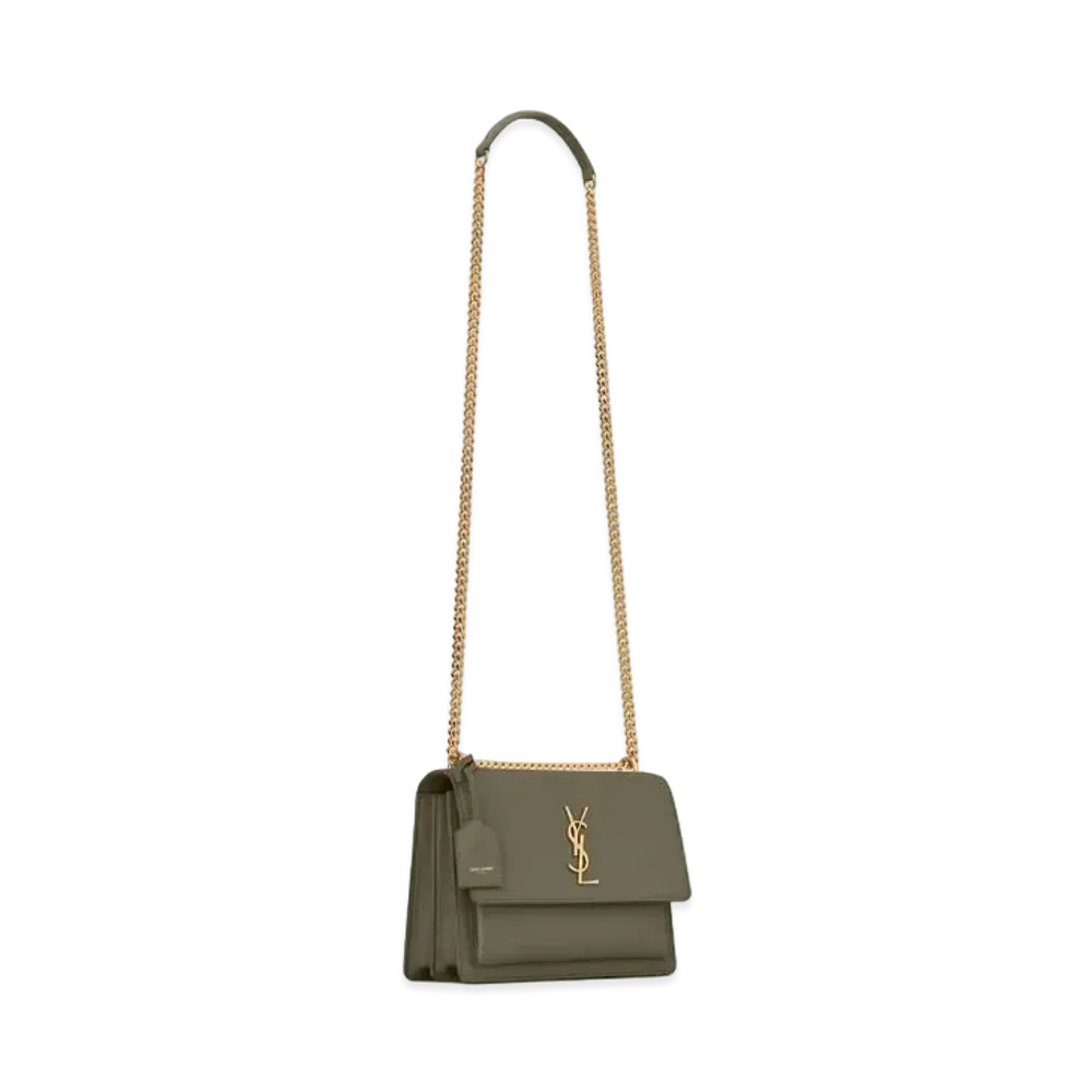 SAINT LAURENT Sunset Medium In Smooth Leather "Gray Khaki"