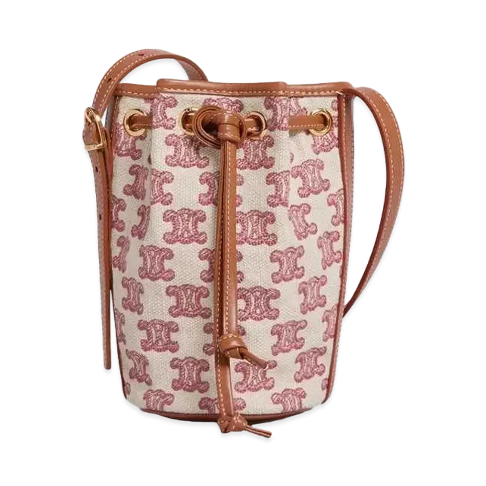 CELINE Micro Drawstring in Textile with Triomphe Embroidery  "Vintage Pink"