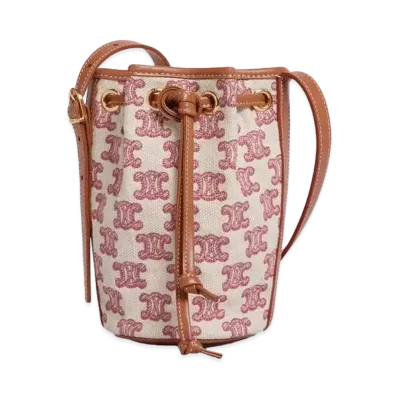 CELINE Micro Drawstring in Textile with Triomphe Embroidery "Vintage Pink"