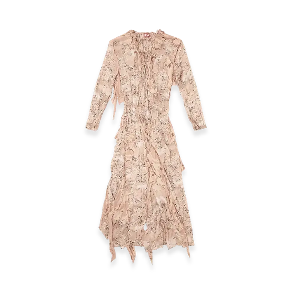 Diesel D-Azzling-R1 Ruffled Maxi Dress In Camo Chiffon "Face Powder"