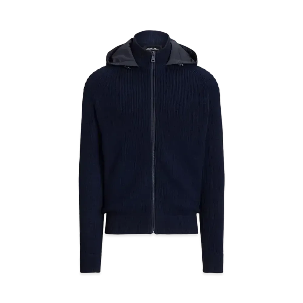 Ralph Lauren Purple Label Washable Wool Full-Zip Hooded Sweater "Navy"