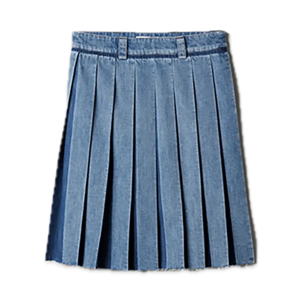 MIU MIU Pleated Denim Skirt "Light Blue"