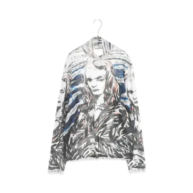 Dior x Raymond Pettibon Men's Allover Pattern Mesh Long Sleeve Sheer Cut Sew "Multicolor"