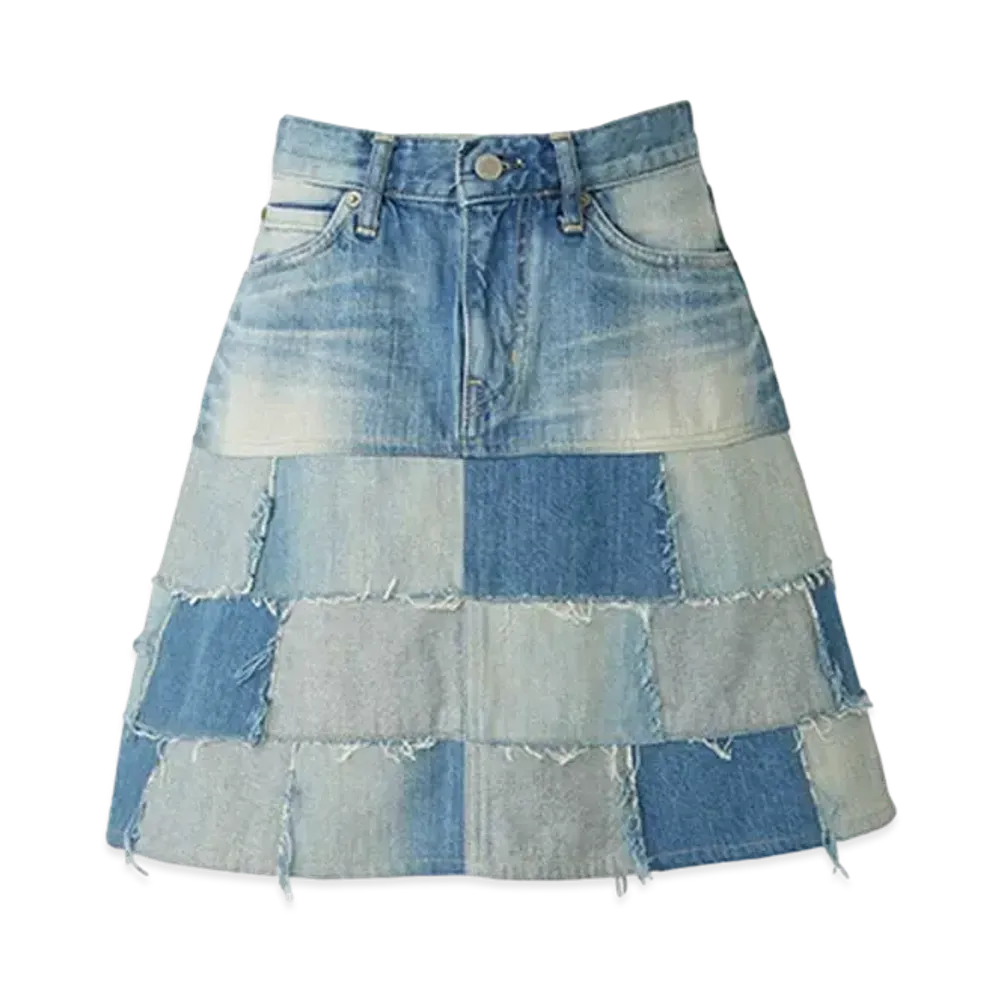 HYSTERIC GLAMOUR Patchwork Denim Skirt "Light Indigo Blue"
