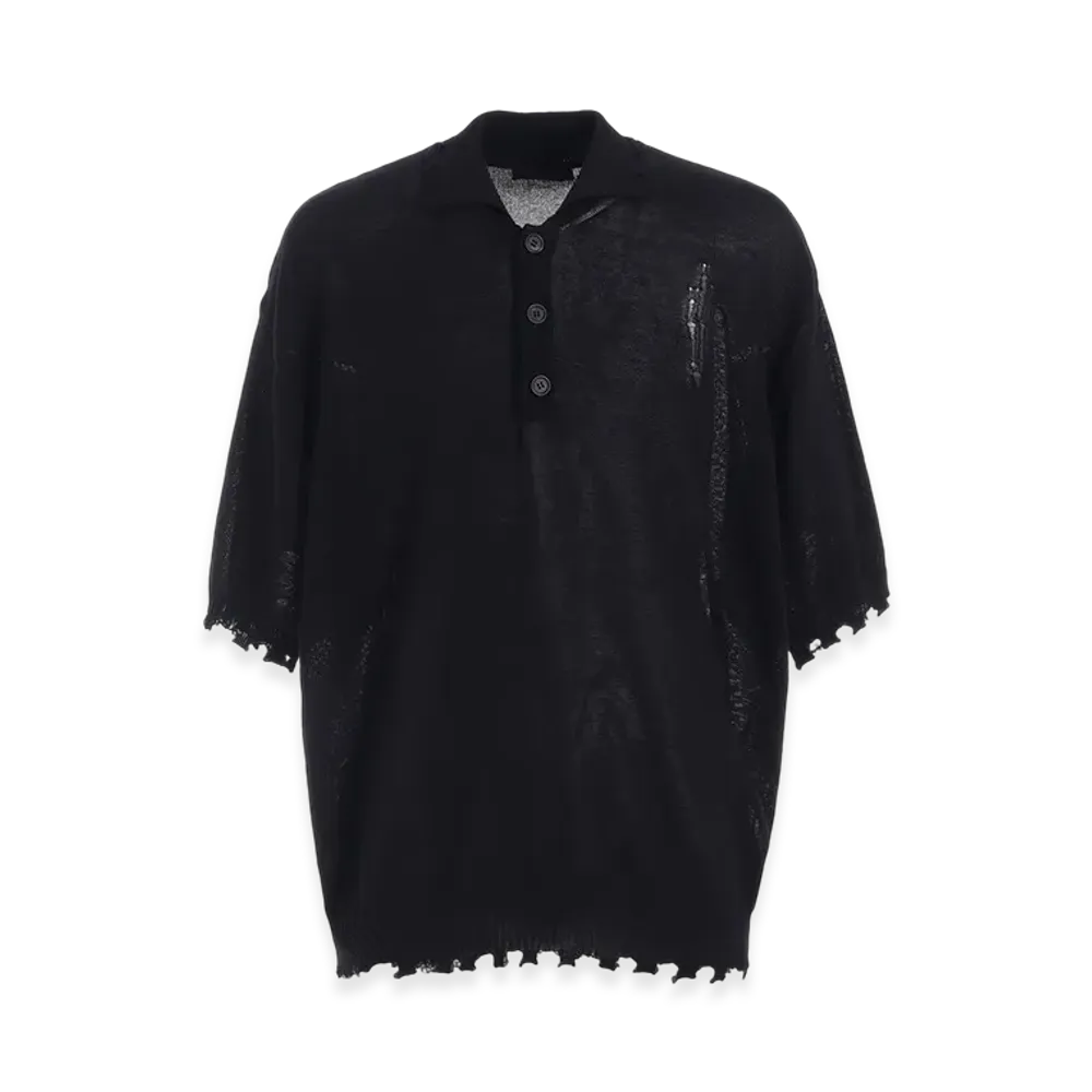 S'YTE Compact Twist 10G Damaged Knitted Polo Shirt "Black"