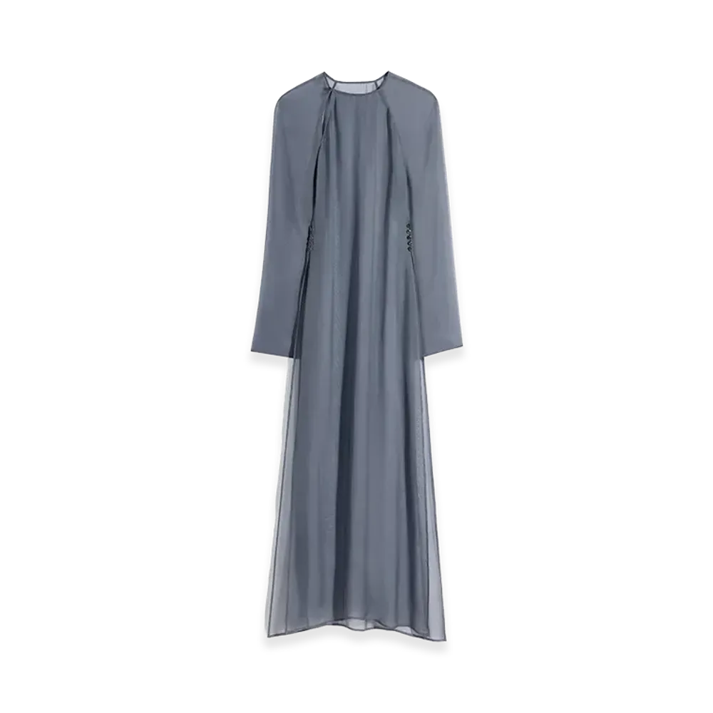 LEMAIRE Women's Sheer Cupro Slit Dress "Smoke"