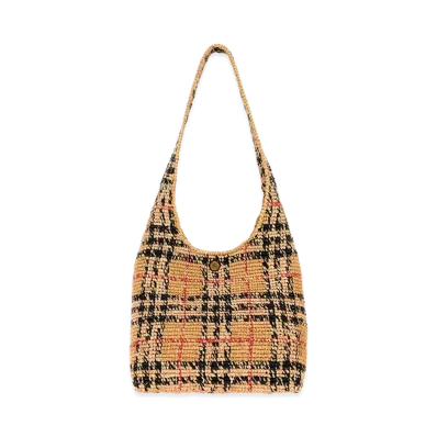 Burberry Women's Embroidered Raffia Margate Shoulder Bag "Checked"