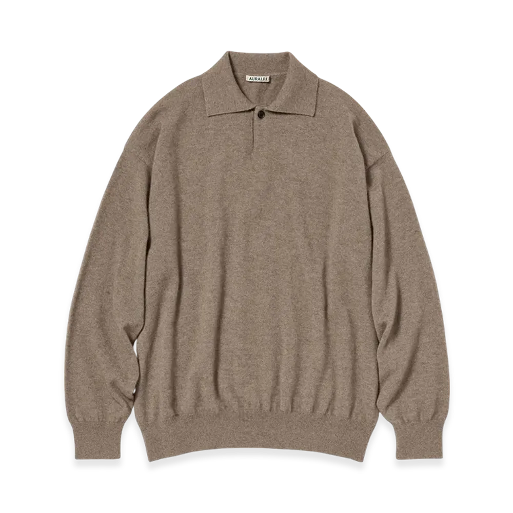 AURALEE Baby Cashmere Knit Polo Woman "Natural Brown"