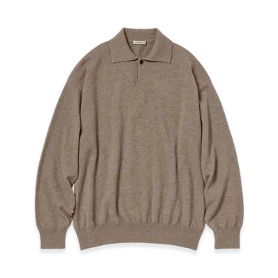 AURALEE Baby Cashmere Knit Polo Woman "Natural Brown"