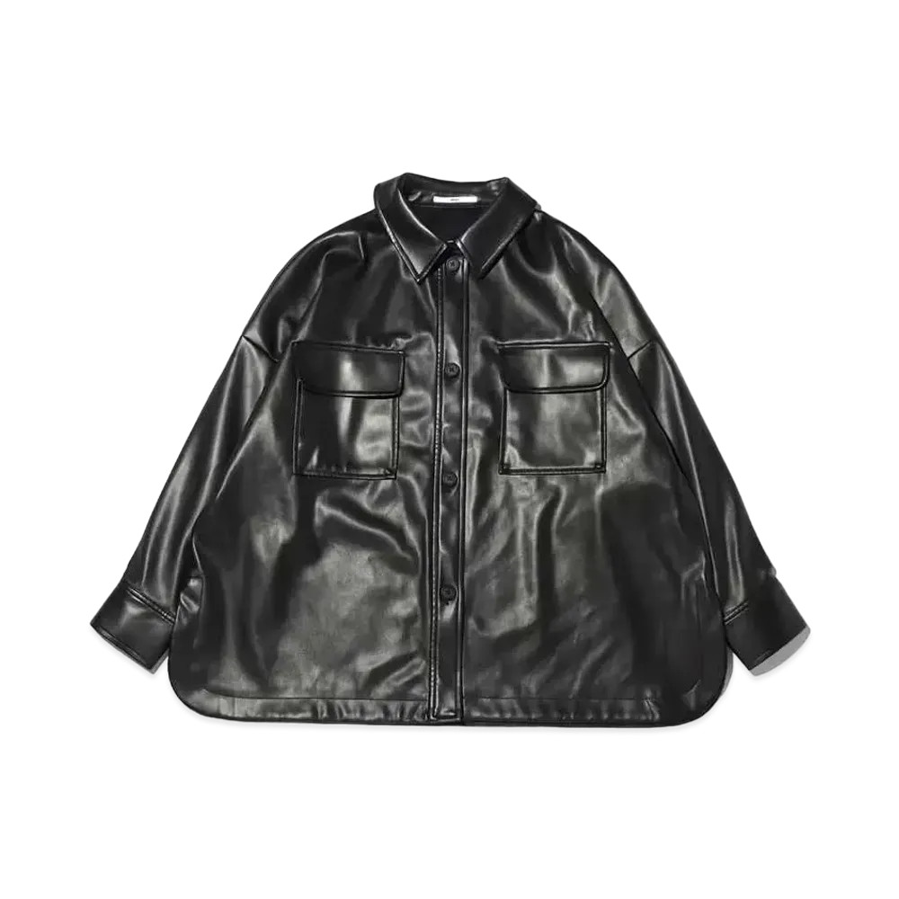 atmos pink Faux Leather CPO Shirt "Black"