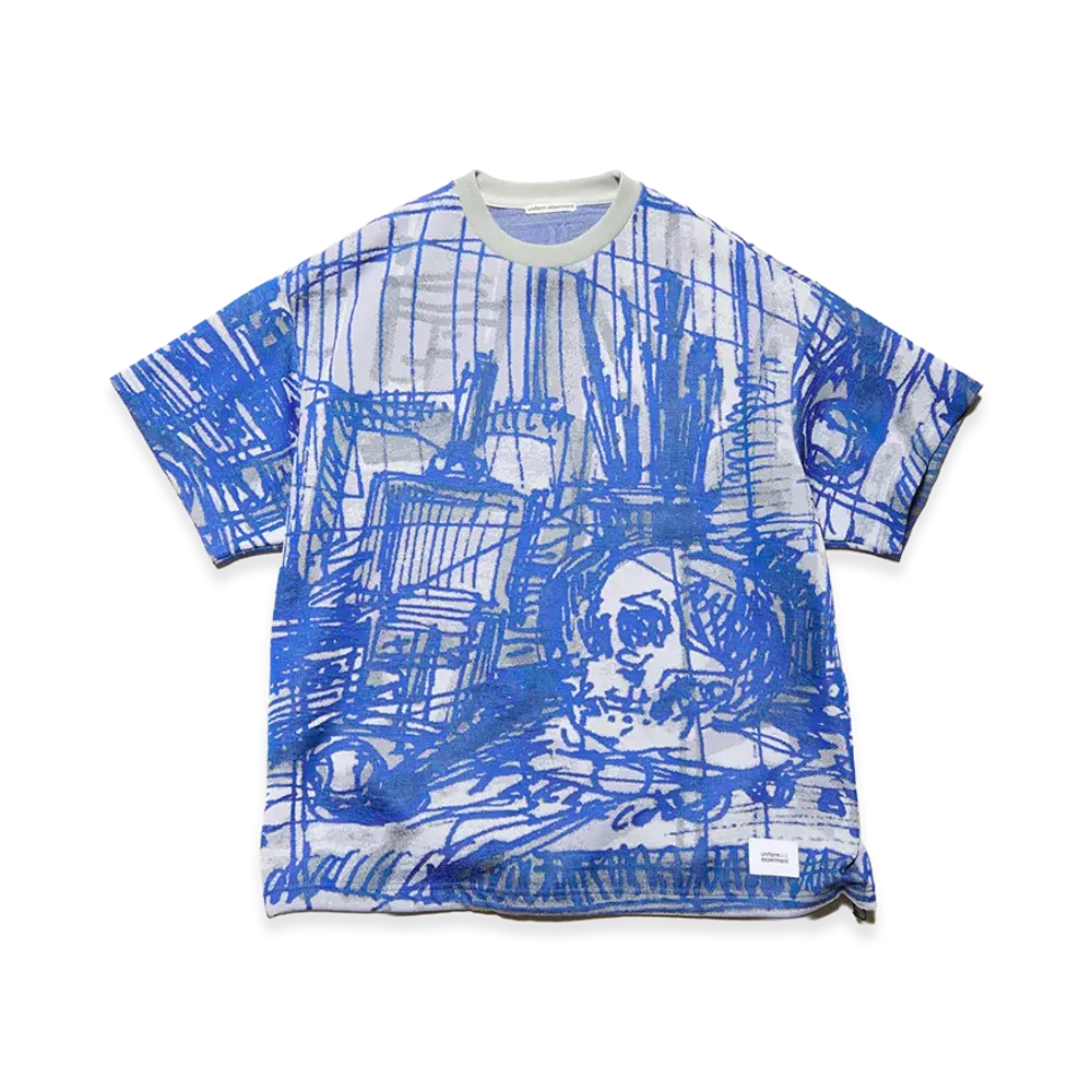 uniform experiment x Michael Cherno Sketch Hem Cord Tee "Blue"
