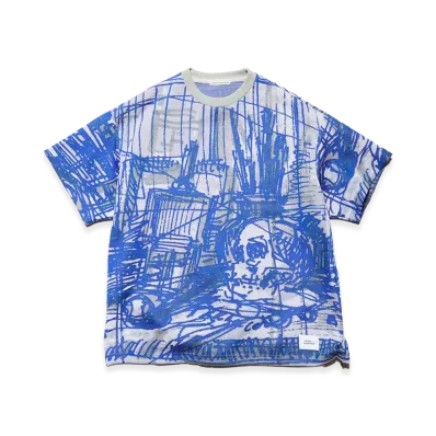 uniform experiment x Michael Cherno Sketch Hem Cord Tee "Blue"