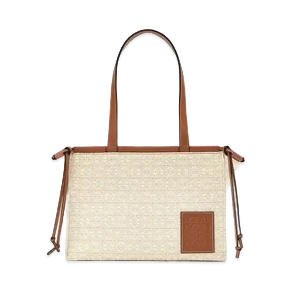 LOEWE Small Cushion Tote In Anagram Jacquard And Calfskin "Ecru/Tan"